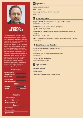 Çevre Mühendisi CV Örnekleri cv indir